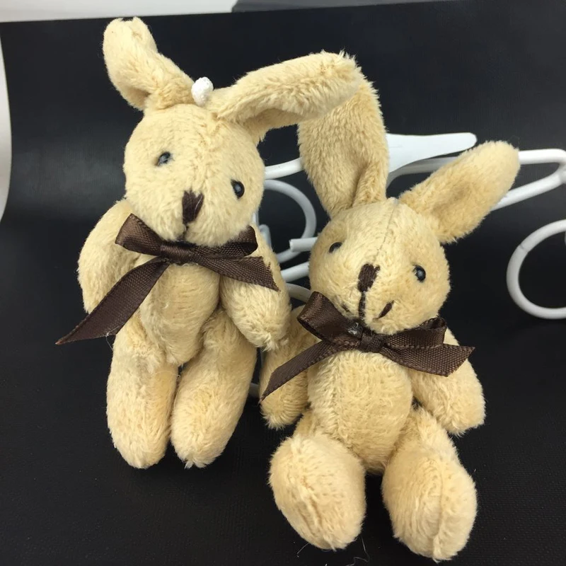 100Pcs/Lot Mini rabbit Stuffed Plush Toys 11cm brown Small rabbit with bow tie Stuffed Toys pelucia Pendant Kids Gift DWJ060