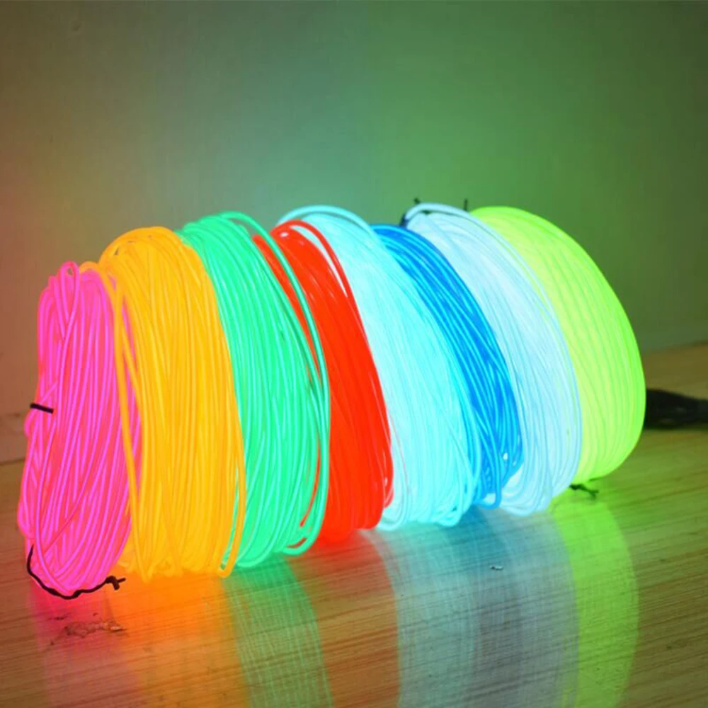 1m/3m/5M 3V Flexible Neon Light Glow EL Wire Rope tape Cable Strip LED Neon Lights Shoes Clothing Car waterproof led strip New