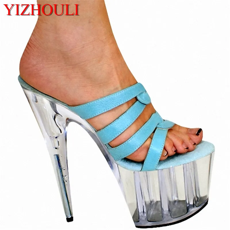 

20cm Manufacturers selling lady ultra-high ribs with green open-toed sandals professional design style unique Dance Shoes