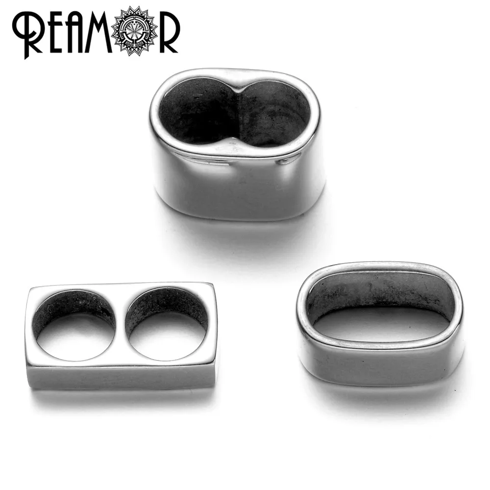 REAMOR 10pcs Stainless Steel 6/5mm Double/Square Hole Spacer Metal Beads For Men Women Round Leather Bracelet DIY Jewelry Making