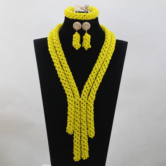 Lemon Yellow Beads Jewelry Set Bridal Jewelry Sets Top Design African Beads Jewelry Sets Nigeria Wedding Free ShippingABH048