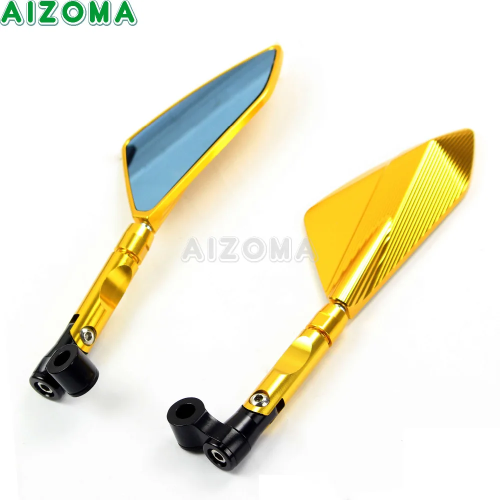 Gold Motorcycle Blue Glass Side Rearview Mirrors Universal 8mm 6mm Adjustable Rear View Mirror For Honda Suzuki Yamaha Ducati