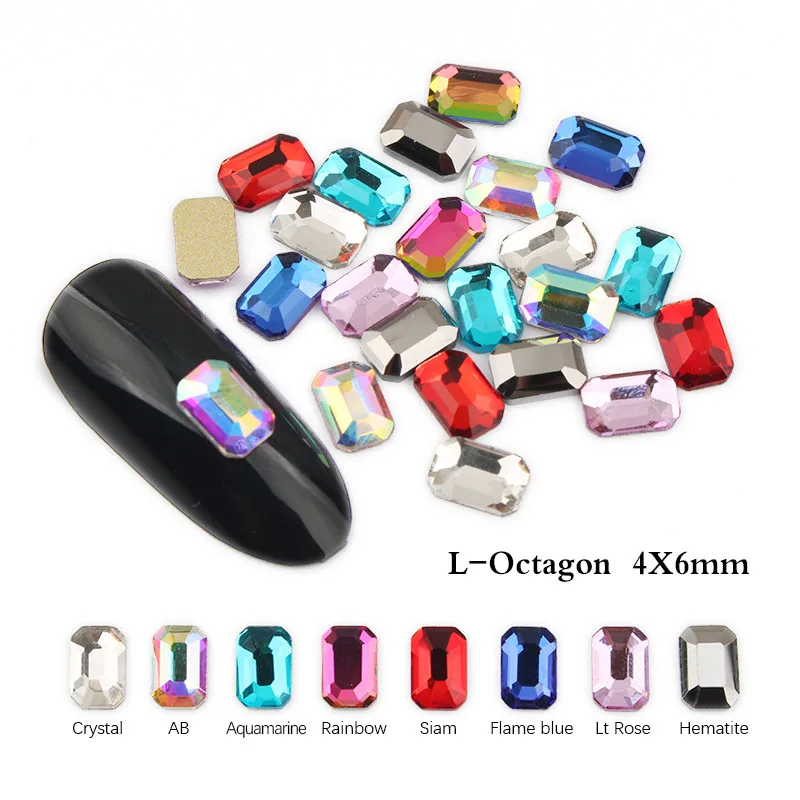 Hot Sale Nail Rhinestone 4x6MM Long Octagon Flatback Colorful Stones 30/100Pcs/lot For 3D Nail Art Decoration Free Shipping