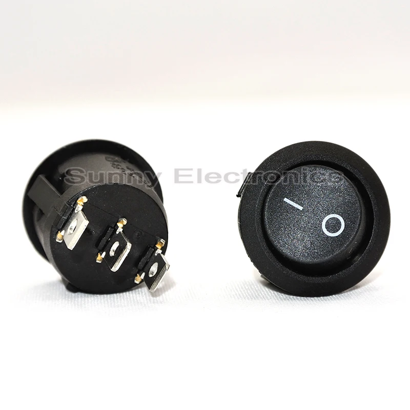 10PCS Mini Round Black 3 Pin SPDT ON-OFF Rocker Switch Snap-in