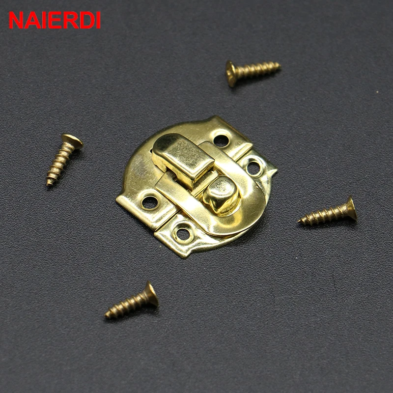 10PCS NAIERDI Antique Lock Wooden Jewelry Box Decorative Padlock 21x20mm Metal Hasps Latch With Screw Vintage Furniture Hardware