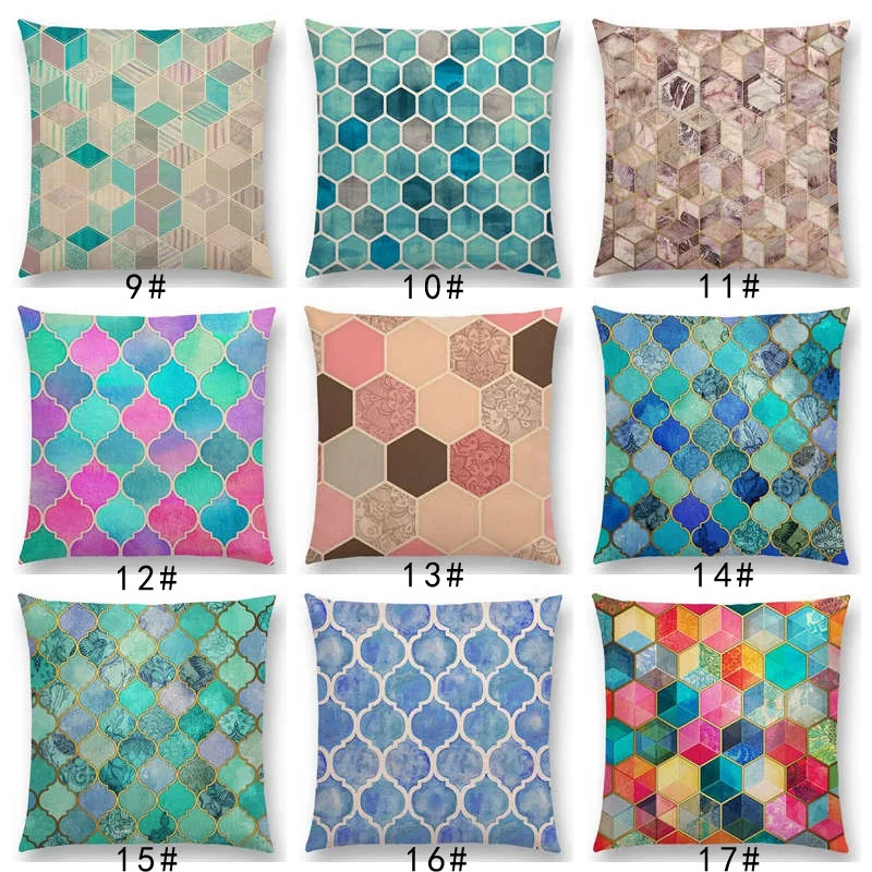 New Rainbow Geometric Polygon Decorative Pattern Colourful Crystal Cubes Bohemian Hexagon Car Cushion Cover Sofa Pillow Case