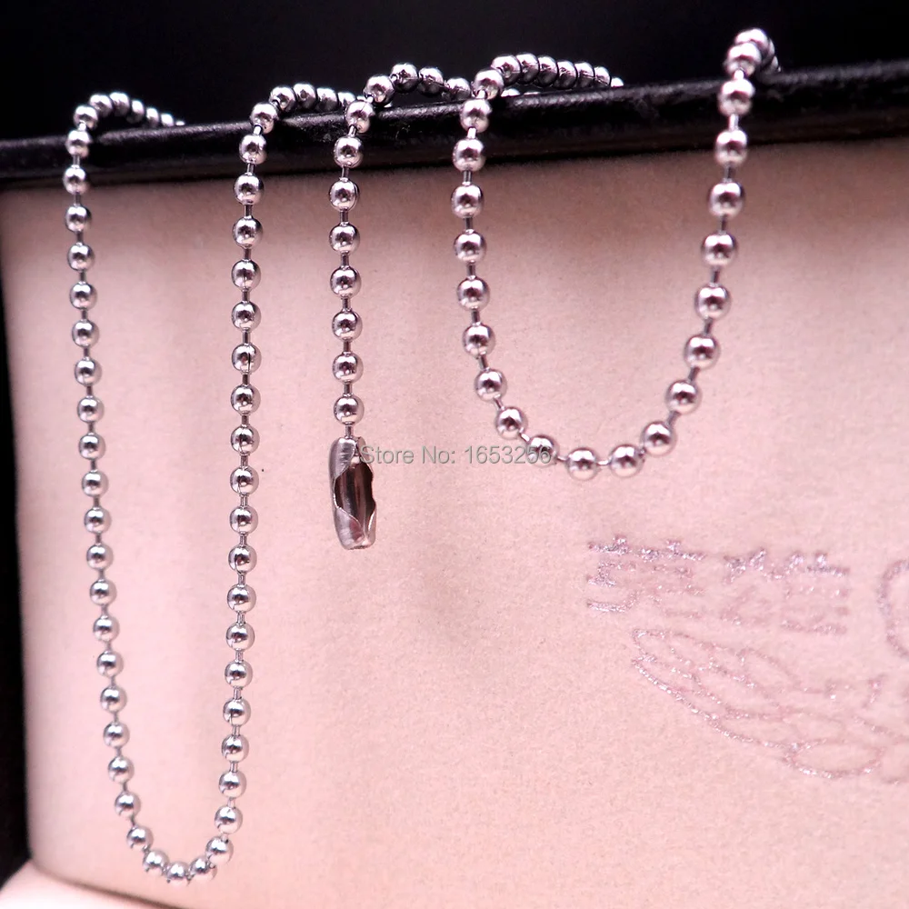 100pcs/Bag Stainless steel Shiny Round Beads Chain Necklace fit pendant 2.4mm 24''