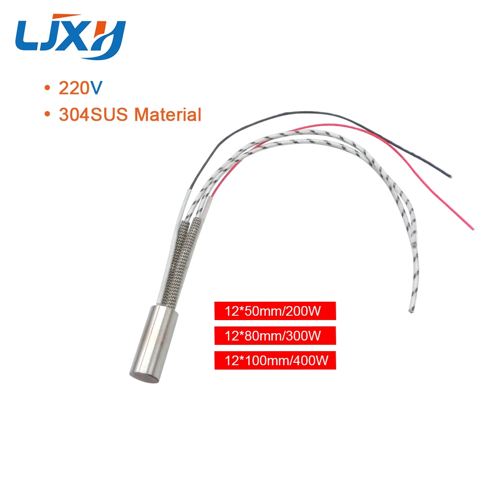 LJXH Cartridge Heater Element 220V Single Head Heating Pipe Dia.12mm with Type K Thermocouple 304 Stainless Steel 200W/300W/400W