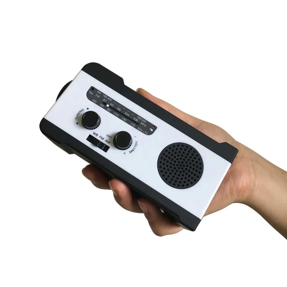 Portable Solar Crank Power AM/FM/WB Radio Hand Crank Dynamo 1W Super Bright Flashlight 2000mAh Emergency Phone Charger