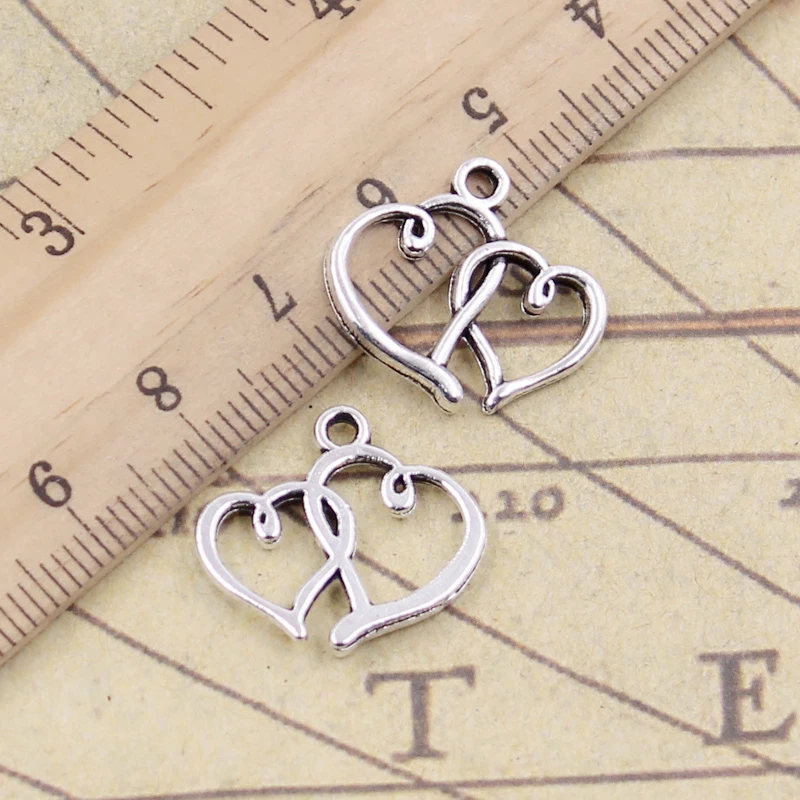 20pcs Charms Double Hearts 19x19mm Tibetan Bronze Silver Color Pendants Antique Jewelry Making DIY Handmade Craft