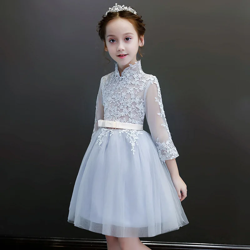 Retail Beauty Appliques Petal Princess Evening Prom Gown Long Dress With Big Sashes Embroidery Cute Flower Girls Dress