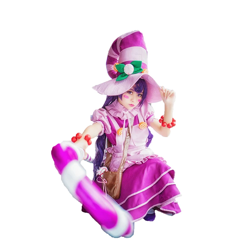 LOL Bittersweet Lulu Cosplay Costume Halloween Uniform Outfit Hat+Dres+Apron+Bag customized