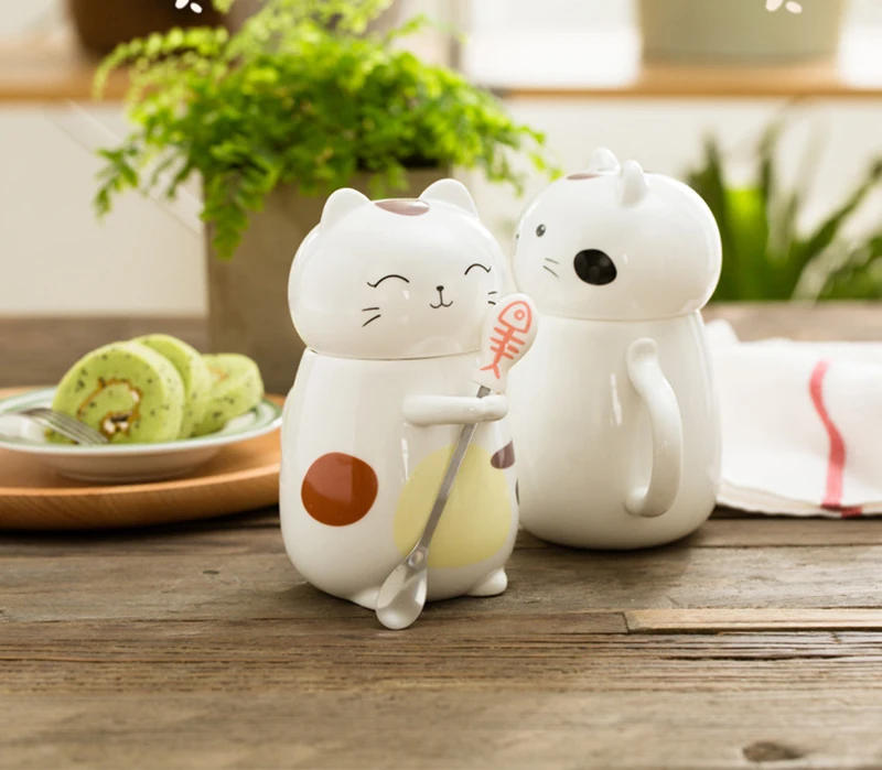 Creative 3D Cartoon Kitten mug,cute  Creative Moring Mug with Lid,Milk Coffee Tea Unique Porcelain Cups mugs set Birthday Gift