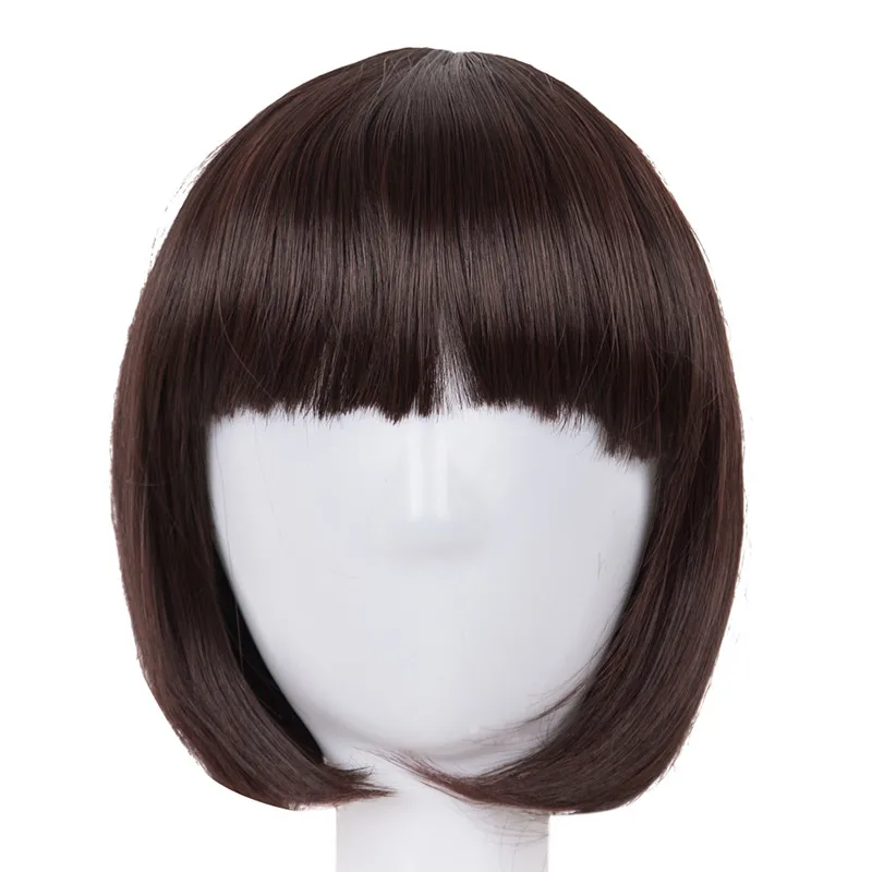 Short Hair Fei-Show Synthetic Heat Resistant Fiber Black Bob Wig With Flat Bangs Modern Show Cosplay Halloween Carnival Wigs - Image 4