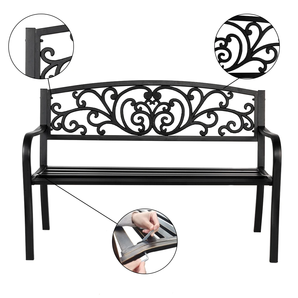 Banco de lazer e quintal decoração ao ar livre de ferro de 50 polegadas