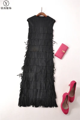 HOT SELLING Miyake High quality pleated one-piece dress tassel full dress tank dress IN STOCK