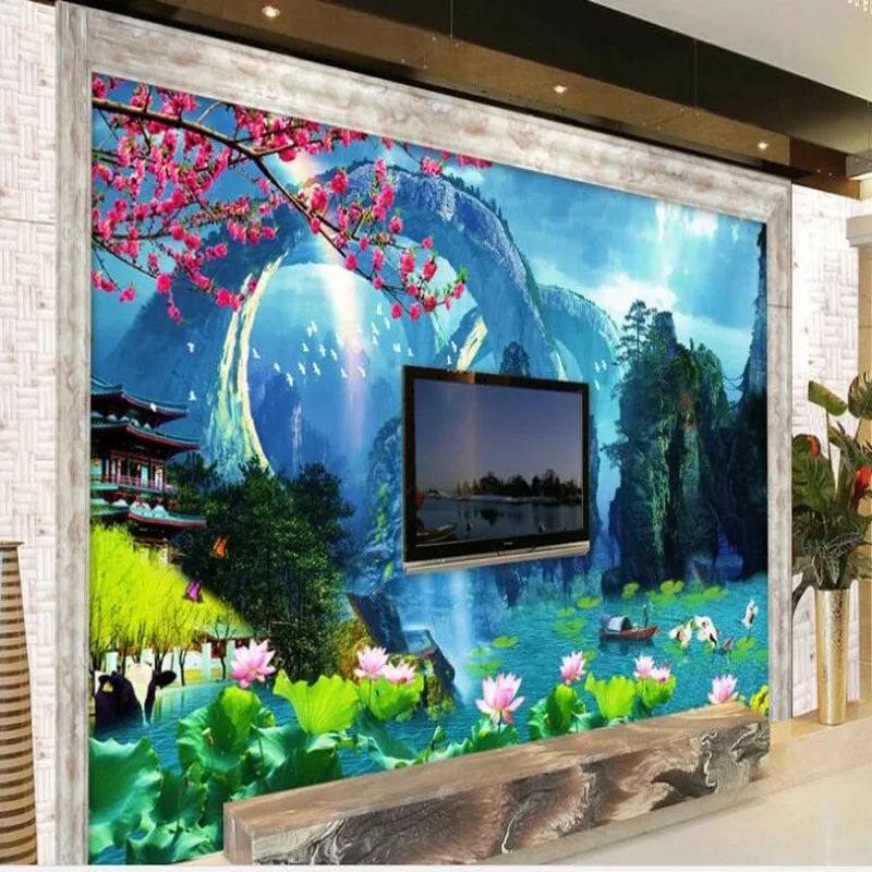 

wellyu Custom large - scale murals fantastic flow of raw water landscape lotus landscape painting mural background wall