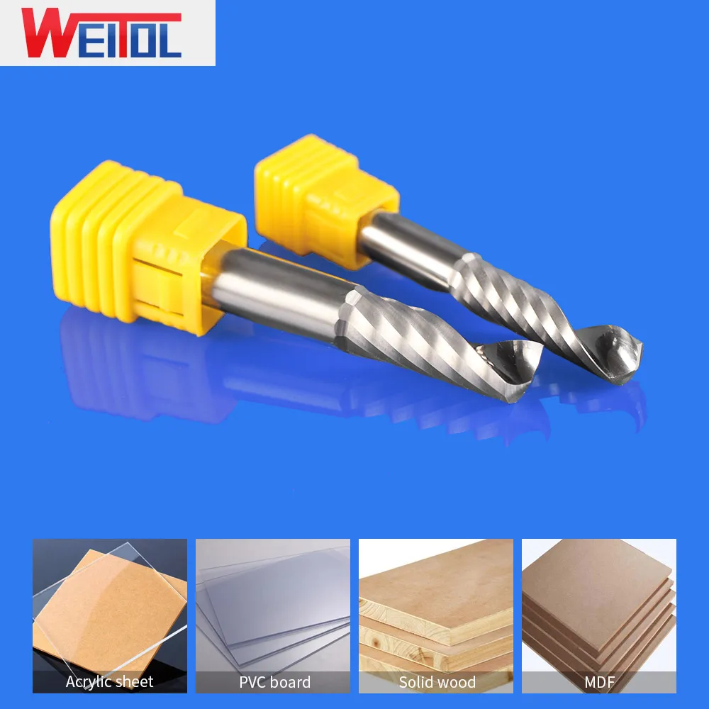 WeiTol 1 szt. 8mm 10mm 12mm jednostrzowe bity spiralne narzędzia skrawające CNC do sprzedaży drewna, akrylu, MDF, PVC