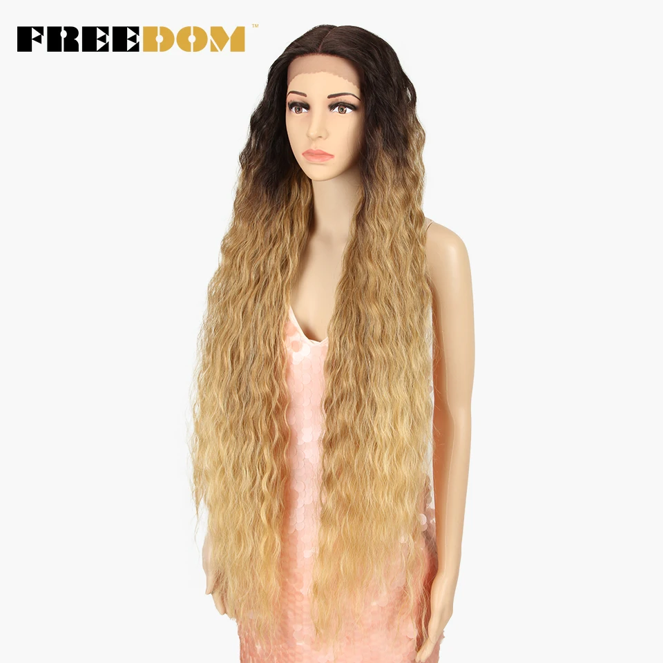 FREEDOM – Synthetische Perücken mit Spitze am Vorderteil für schwarze Frauen, 40 Zoll lang, Cosplay-Perücke, lockige Perücken mit Spitze, Ombré-Perücke mit Highlights in den Farben Ingwer, Weiß und Pink. – Detail 18