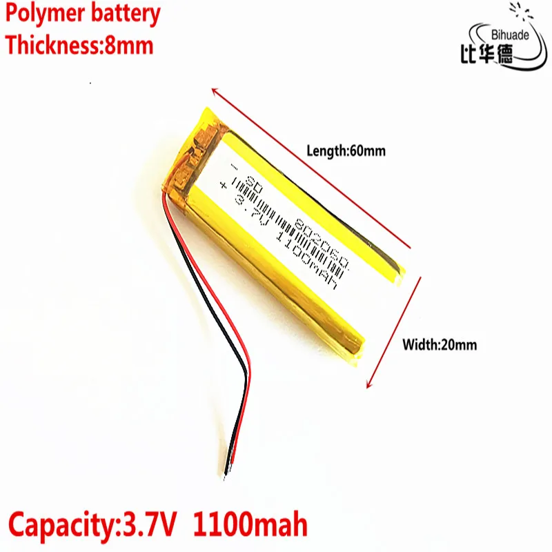 Dobrej jakości litera energii baterii 3.7 V, 1100mAH 802060, polimerowa bateria litowo-jonowa/akumulator litowo-jonowy do tablet pc BANK, GPS, mp3,