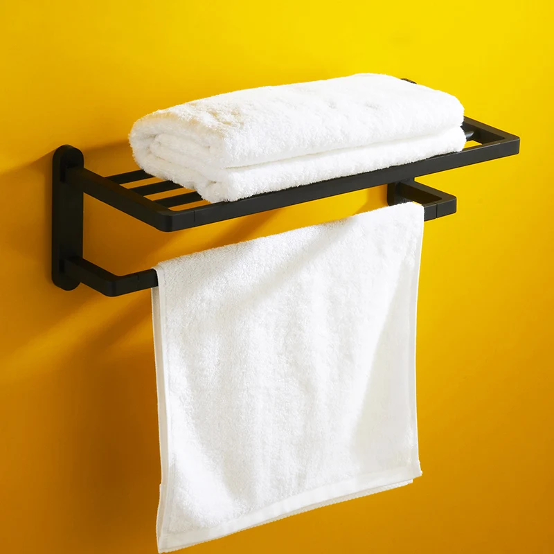 Vidric Black square high-grade bathroom towel rack wall mounted bathroom Double layer Shelf toalheiro