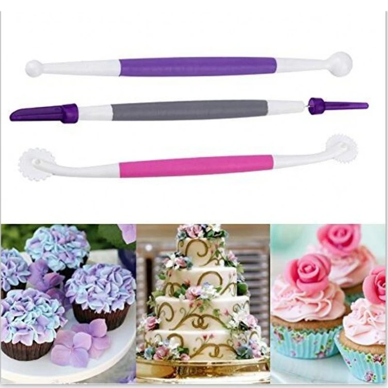 Aomily 3pcs/Set Plastic Cake Decorating Pens Flower Clay Modelling Tools Kitchen Cake Pastry DIY Carving Tools Kit Bakeware Set