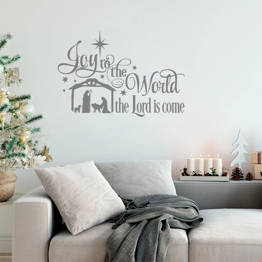 Joy to the World Wall Stickers Quotes Christmas Nativity Scene Vinyl Decal Holiday Decor Custom Colors Wallpaper Art Mural LC015