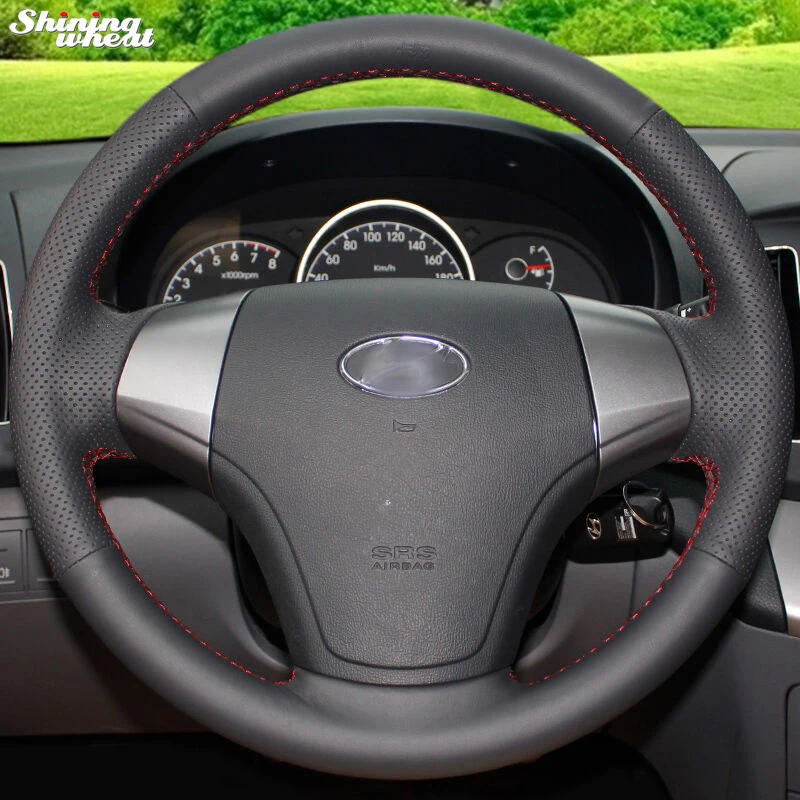 

Shining wheat Hand-stitched Black Artificial leather Steering Wheel Cover for Hyundai Elantra 2008-2010