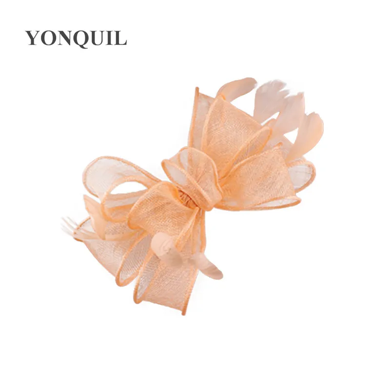 Champagner Sinamay Fascinator Hüte mit Haarspange Cocktailhut Braut Haarschmuck Elegante Damen Kirchenkopfschmuck – Detail 12
