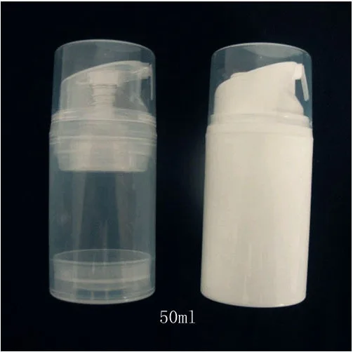 

50pcs/lot empty PP 50ml airless bottle,50 ml white clear color airless pump for lotion ,50ml BB cream bottle vacuum bottle