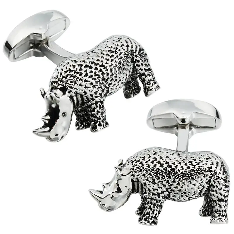 HAWSON Interesting Rhinoceros Cufflinks Wiped Black Oil Fashion Men's Jewelry Cuff Button for French Shirts Garment Gift