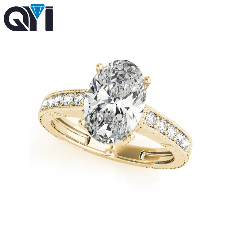 

QYI 14k Yellow Gold Women Rings 3 Carat Moissanite Diamond Engagement Wedding Finger Ring Female Fine Jewelry Gift