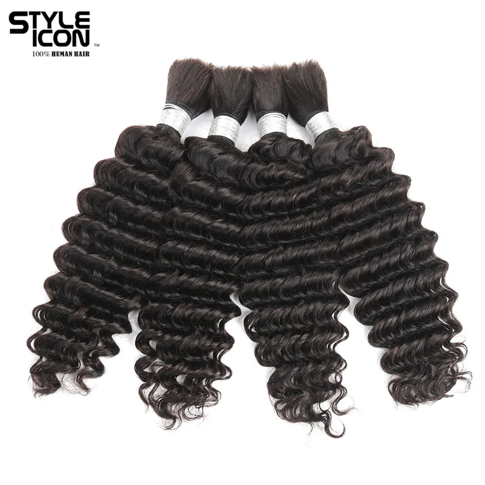 Styleicon Remy Malaysian Deep Wave Bulk Human Hair Extensions 4 Bundles Braiding Hair Bulk Natural Color No Weft Crochet Hair