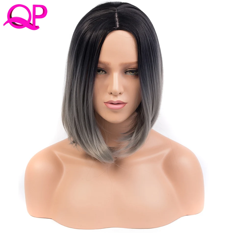 

Qp HAIR Ombre Blue Wig Synthetic Hair Short Wigs for Bobo Straight Hair wigs