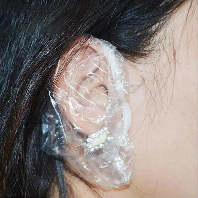 100pcs/lot Disposable Ear Cover Pretty Pro Hair Salon Clear Earmuffs Shower Waterproof Hair Coloring Ear Protector Cover Caps