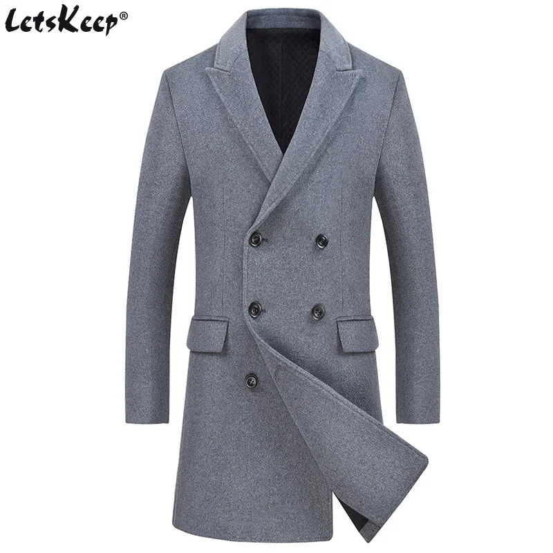 LetsKeep Winter woolen overcoat men Thick mens long wool trench coat Windbreaker Double Breasted Pea Coat Plus size , MA519