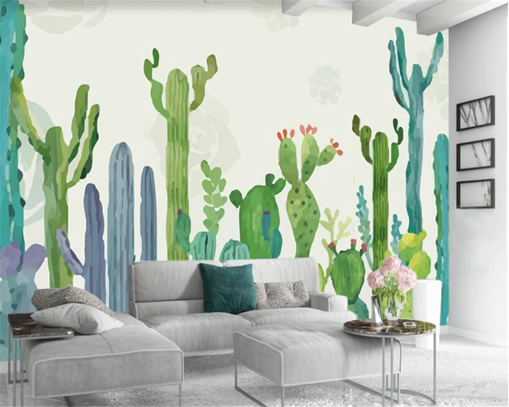 

beibehang Custom Mural Wallpaper hand-painted American pastoral cacti living room TV children room background wall 3d wallpaper