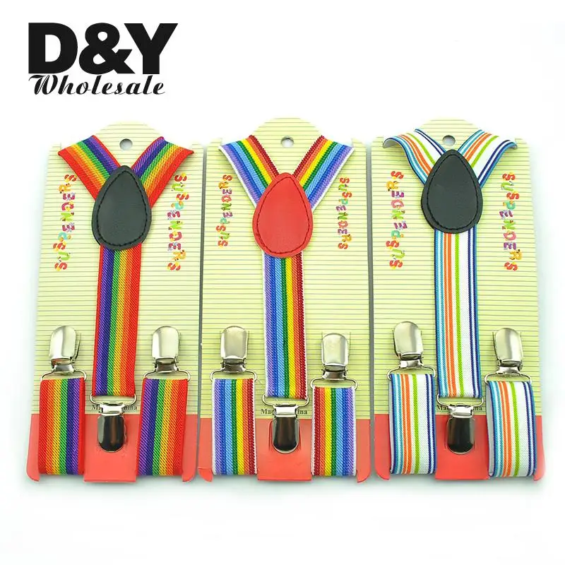 3 colors Cute 2.5x65cm Rainbow Stripe Kids Suspenders Children/Boys/Girls Elastic Braces Slim Suspender Y-back Suspender Braces