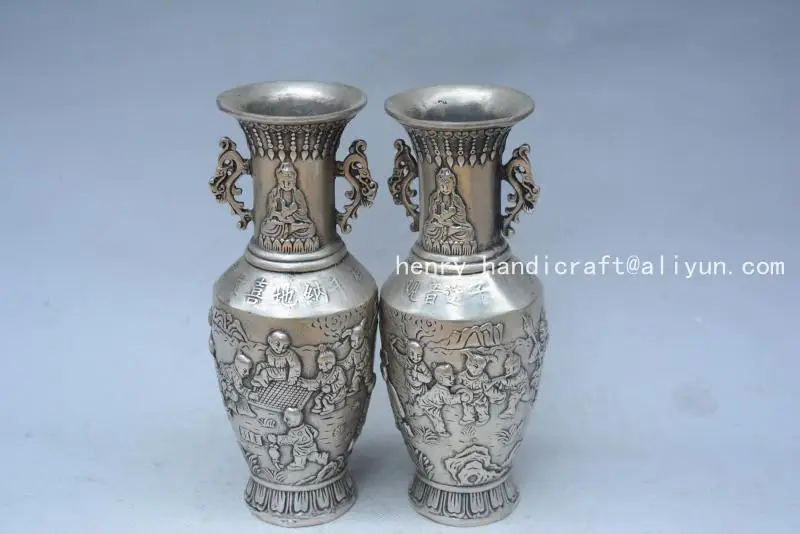 

Very rare Qing Dynasty (QianLong1711-1799)silver vase,A Pair,Children's games,with mark,Decoration,Free shipping,