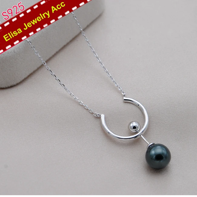 Elegant Pearl Pendant Necklace Findings S925 Sterling Silver Pearl Pendant Components Silver Color 3Pcs/Lot