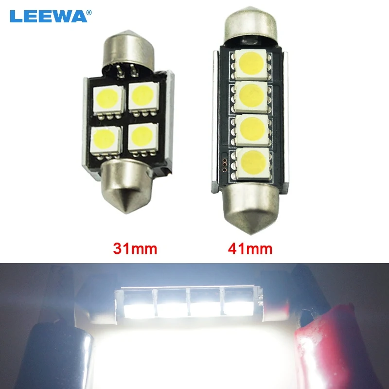 LEEWA 200pcs White 31mm 41mm No Error Canbus 4-LED 5050SMD Car Festoon Dome LED Light Reading Light #CA2625