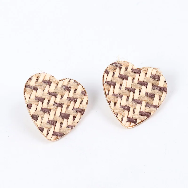 Heart Shape Exquist Abalone Shell Stud Earrings Rattan Weave Leopard Leather Stud Earrings For Women Fashion Jewelry