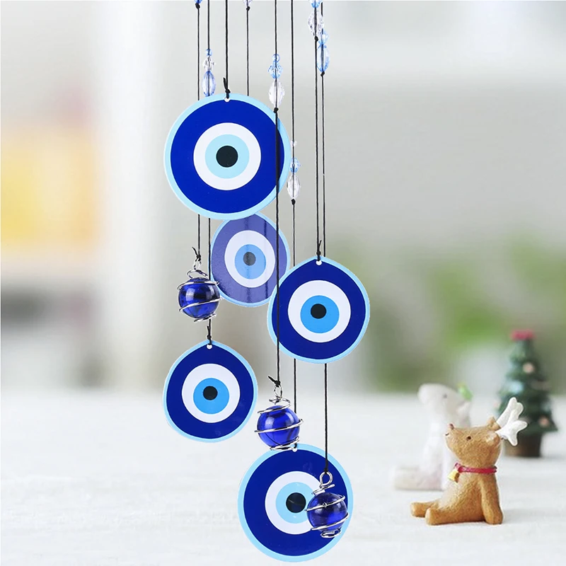 H&D Turkish Wind Chimes Blue Turkey Evil Eye Amulet Protection Wall Hanging Home Garden Decoration Blessing Gift Lucky Pendant