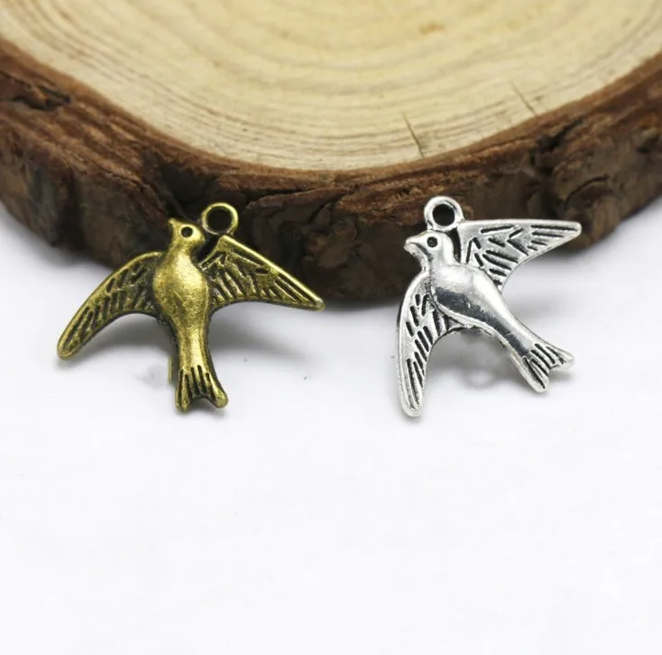 100pcs Lovely Antique Silver tone/Antique Bronze Swallow/Bird/Dove Pendant Charm/Finding,DIY Accessory Jewelry Making