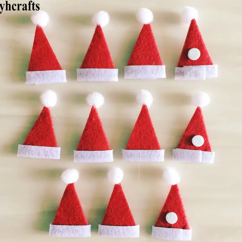 10PCS/LOT,Mini santa hat fabric stickers Christmas Xmas ornament Kids room decoration Wall fridge stickers Toys Kindergarten