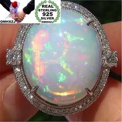 OMHXZJ Wholesale European Fashion Woman Man Party Wedding Gift White Round Opal AAA Zircon 925 Sterling Silver Ring RR87