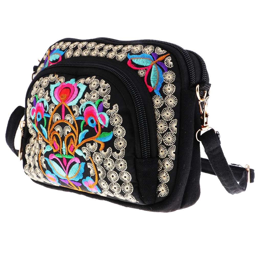 Vintage Boho Women Handbag Flower Totes Embroidery Shoulder Bag Shoulder Bag Travel Pouch Zip Bag