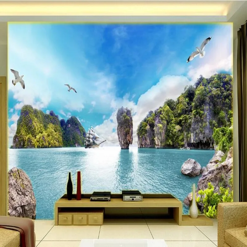 

wellyu Custom large frescoes beautiful sea view 3D TV background wall non - woven wallpaper papel de parede para quarto