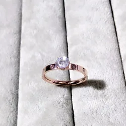 YUN RUO Brand Rose Gold Silver Color Big Zircon Crystal Couple Rings for Woman Man Wedding Fashion 316 L Stainless Steel Jewelry