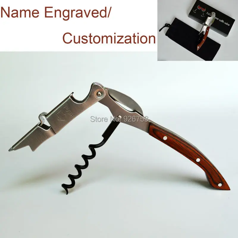 Laser Personalized Custom Corkscrew Opener Wine Bottle Opener with Flannel Bag Packing Particular Novel and Meaningful Gift